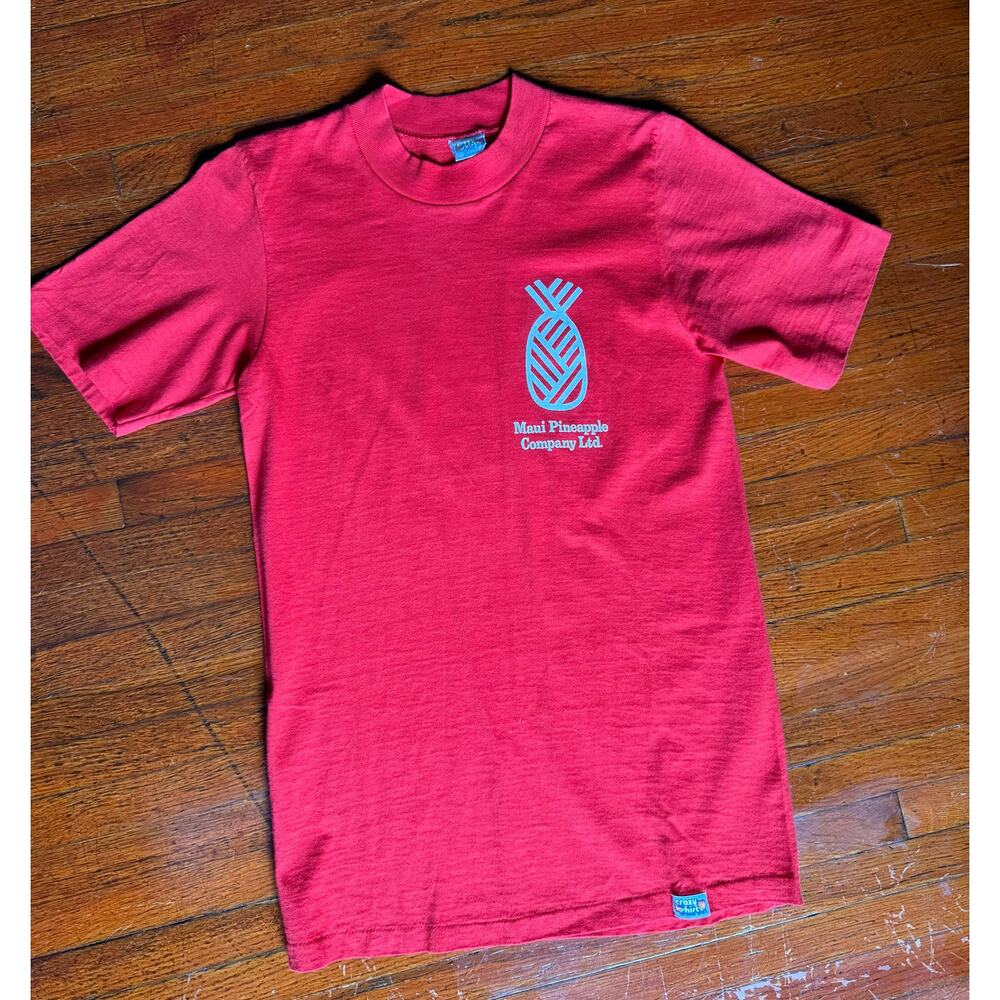Vintage 80s Single Stitch Red White Maui Pineapple Cotton Hawaiian T Shirt Small - Picture 5 of 5